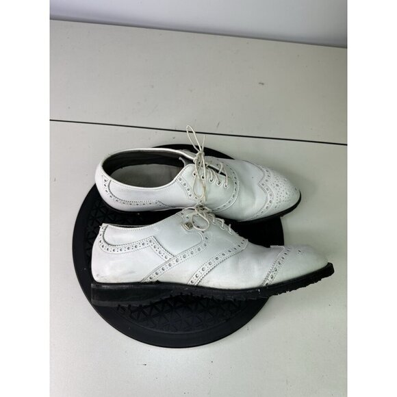 Footjoy 55160 Rare White Brogued Leather Wingtip Golf Shoes Made In USA Sz 8D main image 4